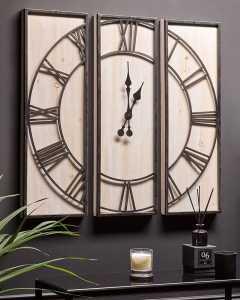 Wanduhr COATLAN 75 cm Tannenholz Braun / Schwarz