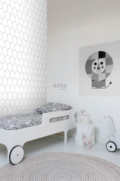 ESTAhome Tapete Art Decó Muster Weiß und Schwarz - 53 cm x 10.05 m - 139140