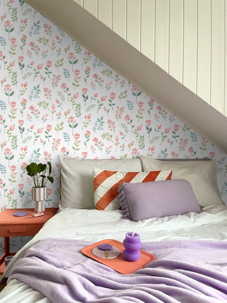 ESTAhome Tapete Blumen Rosa und Graugrün - 50 x 900 cm - 139977