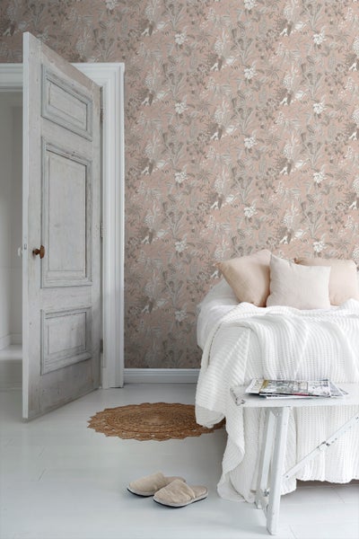Sanders und Sanders Tapete tropische Blätter und Blüten Graurosa - 53 cm x 10 m - 640245