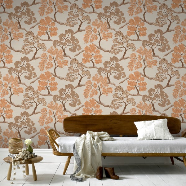 Tapete - Bäume neutral - orange gold