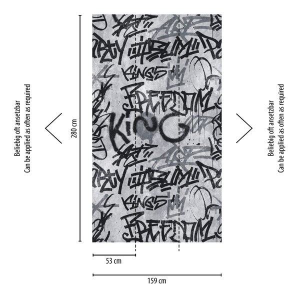 Fototapete mit Graffiti-Motiv und Maßangaben