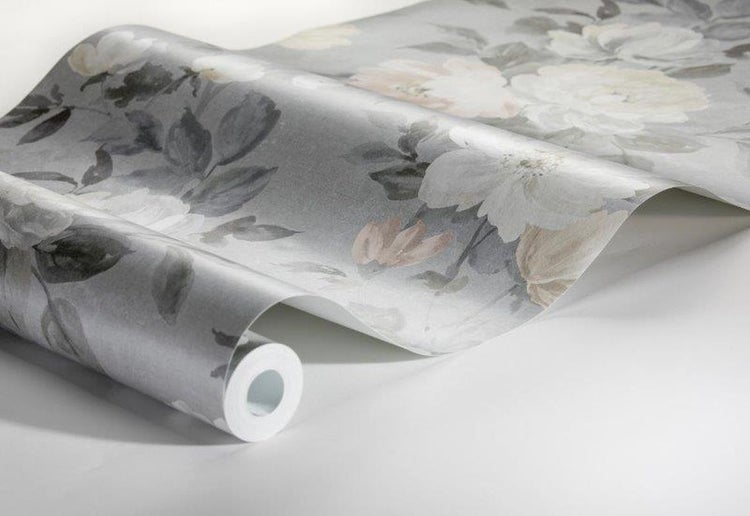 Borastapeter Tapete Blumen Graublau - 53 cm x 10.05 m - 660429