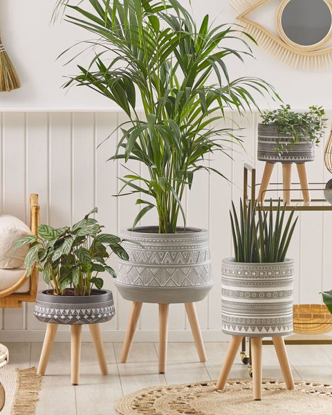 Blumentopf mit Beinen MALAKI Keramik 44 cm Hellgrau