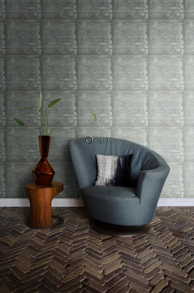 Origin Wallcoverings Tapete große verwitterte rostige Metallplatten Lagunengrün - 53 cm x 10.05 m - 337228
