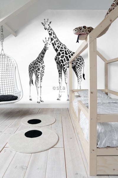 ESTAhome Fototapete Giraffen Schwarz und Weiß - 139,5 cm x 2,79 m - 158701
