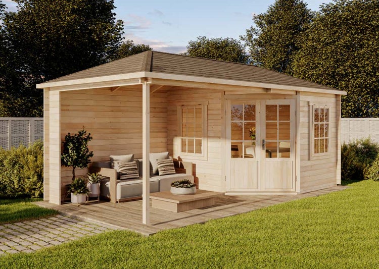 Alpholz 5-Eck Gartenhaus Mosel aus Massiv Holz, Gerätehaus mit 28 mm Wandstärke, Garten Holzhaus inklusive Montagematerial, Geräteschuppen 598 x 300 cm