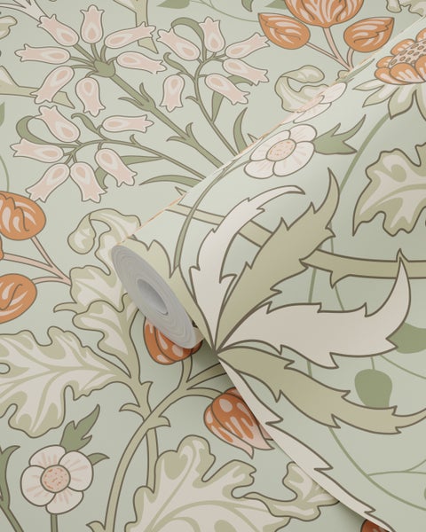 ESTAhome Tapete Blumenmuster im Jugendstil Grün und Terrakotta - 50 x 900 cm - 131180