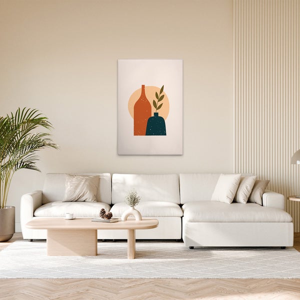 Dekoratives Leinwandbild mit abstrakten Vasen im Wohnzimmer
