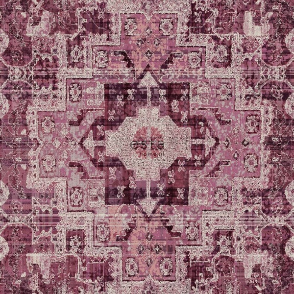 ESTAhome Tapete orientalisches Kelim-Patchwork Burgunderrot - 53 cm x 10.05 m - 148657
