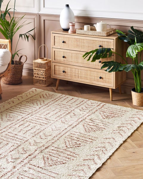 Teppich Baumwolle beige / rosa 160 x 230 cm geometrisches Muster Kurzflor EDIRNE