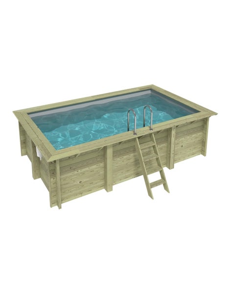 Rechteckiger Swimmingpool aus Holz mit Leiter und Wasser