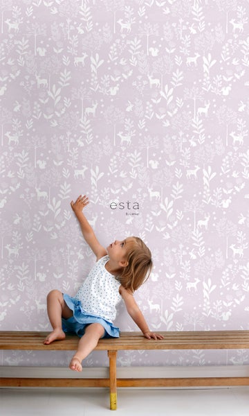 ESTAhome Tapete Wald mit Waldtieren Violett - 50 x 900 cm - 139523