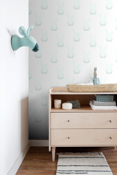 Origin Wallcoverings Tapete Origami Kaninchen Weiß und Pastell Mintgrün - 53 cm x 10.05 m - 347489