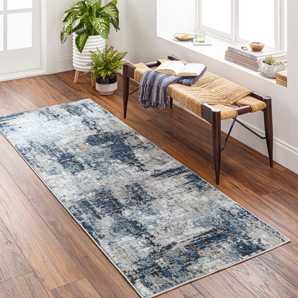 Abstrakt Moderner Flurteppich Blau/Grau/Beige 80x220 cm LENA