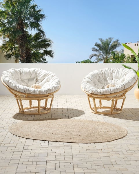 Gartensessel 2er Set mit Auflagen SALVO Rattan Naturfarben
