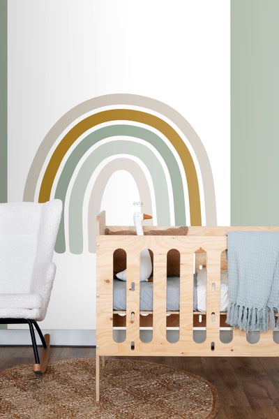 ESTAhome Fototapete Regenbogen Graugrün, Ockergelb und Beige - 1,5 x 2,79 m - 159054