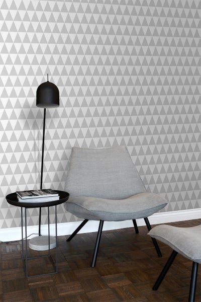 ESTAhome Tapete grafische, geometrische Dreiecke Hellgrau und Weiß - 53 cm x 10.05 m - 128842