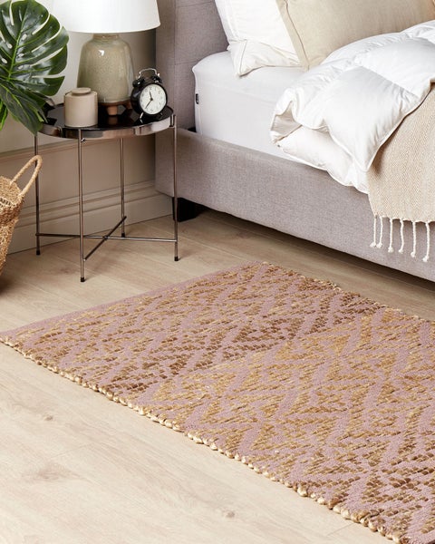 Teppich Baumwolle beige / rosa geometrisches Muster 80 x 150 cm Kurzflor GERZE