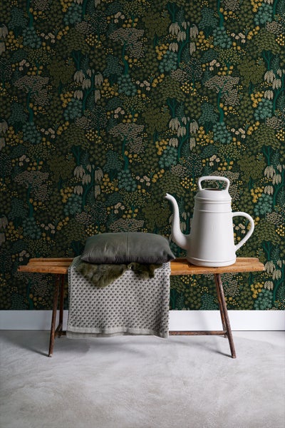 ESTAhome Tapete Bäumen und Blumen Blaugrün und Gelb - 50 x 900 cm - 131190