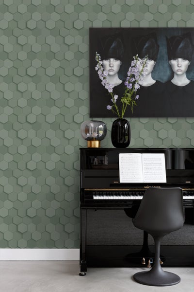 Origin Wallcoverings Tapete 3D Wabenmuster Graugrün - 53 cm x 10.05 m - 347851