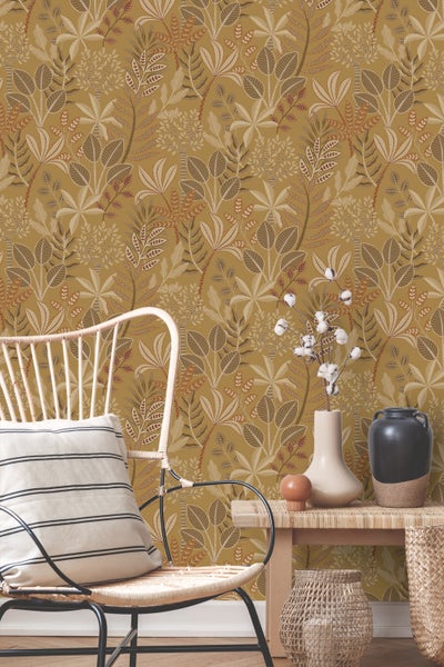 ESTAhome Tapete Blätter Ockergelb - 50 x 900 cm - 139816
