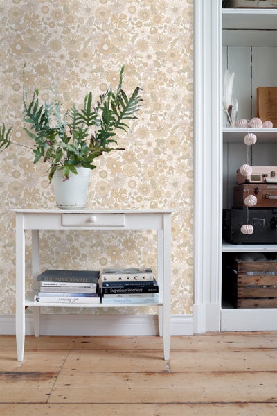 ESTAhome Tapete Retro Blumen Crème-Beige - 50 x 900 cm - 131245