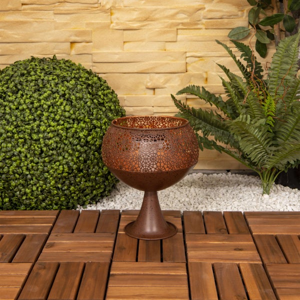 LED Deko-Solarleuchte mit Standfuß 25 cm hoch, mit Flammeneffekt, für Außen,  aus rostfarbenem Metall und Kunststoff, mit fest verbauter  LED