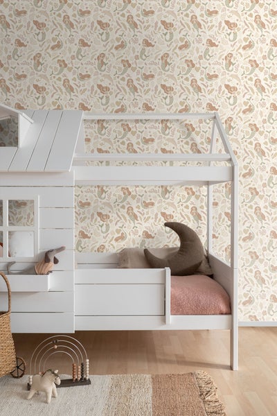 ESTAhome Tapete Meerjungfrauen Graugrün, Beige und Terrakotta - 50 x 900 cm - 131498