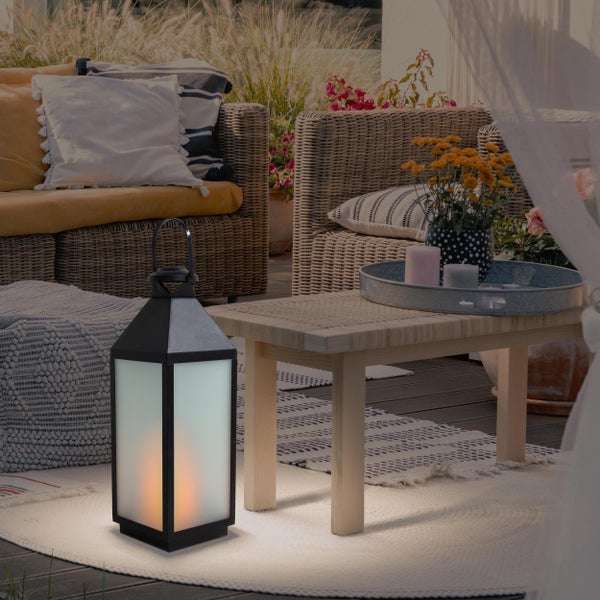 LED Dekoleuchte Laterne DORIS aus Kunststoff und Glas in Schwarz, integrierte LED, für Innen