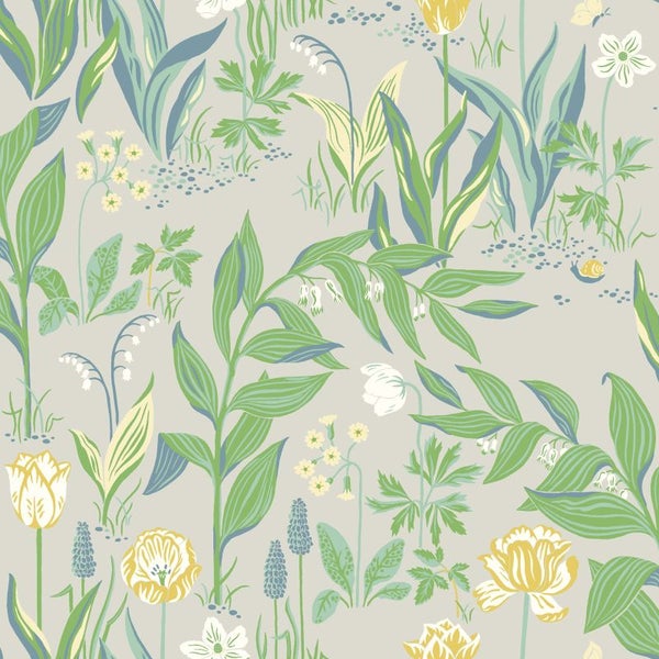 Borastapeter Tapete Blumen Taupe und Grün - 53 cm x 10.05 m - 660425