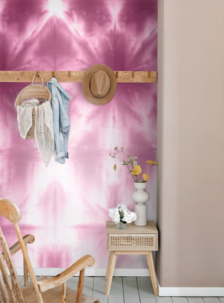 ESTAhome Fototapete wandfüllendes Tie-Dye Shibori Muster Tiefrosa - 100 x 279 cm - 158821