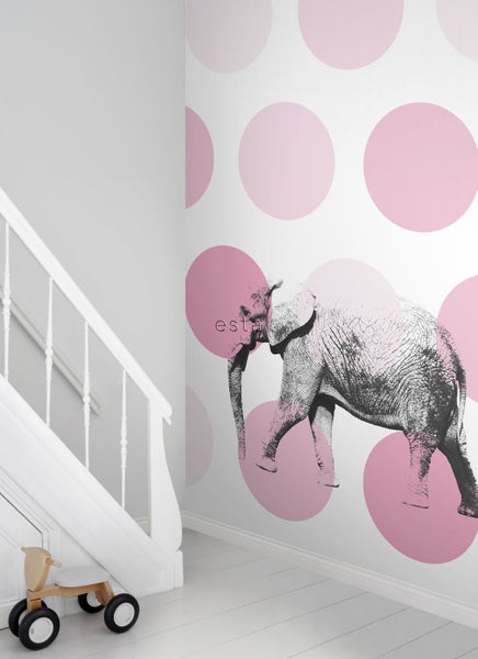 ESTAhome Fototapete Elefant Rosa - 186 cm x 2,79 m - 158708