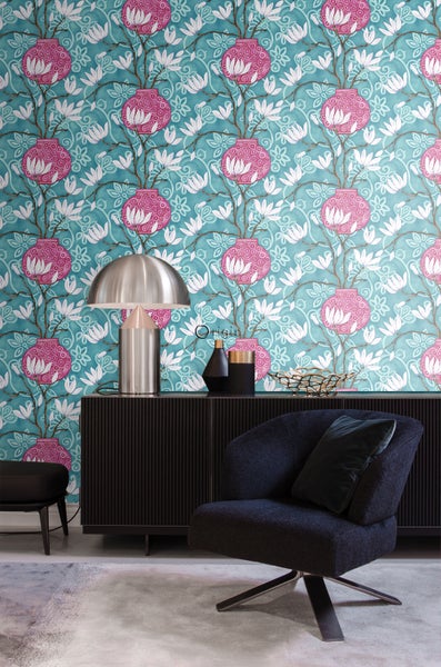 Origin Wallcoverings Tapete Magnolie Türkis und Rosa - 53 cm x 10.05 m - 346925