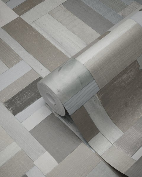 Origin Wallcoverings Tapete Altholz-Motiv Hellgrau und Taupe - 53 cm x 10.05 m - 337223