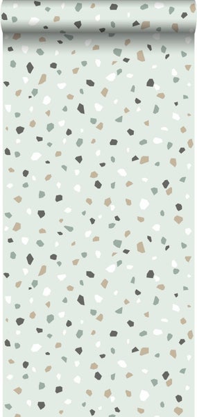 ESTAhome Tapete Terrazzo-Motiv Mintgrün, Weiß und Grau - 53 cm x 10.05 m - 139036