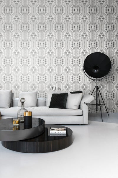 Origin Wallcoverings Tapete grafische Linien Schwarz und Weiß - 53 cm x 10.05 m - 347230