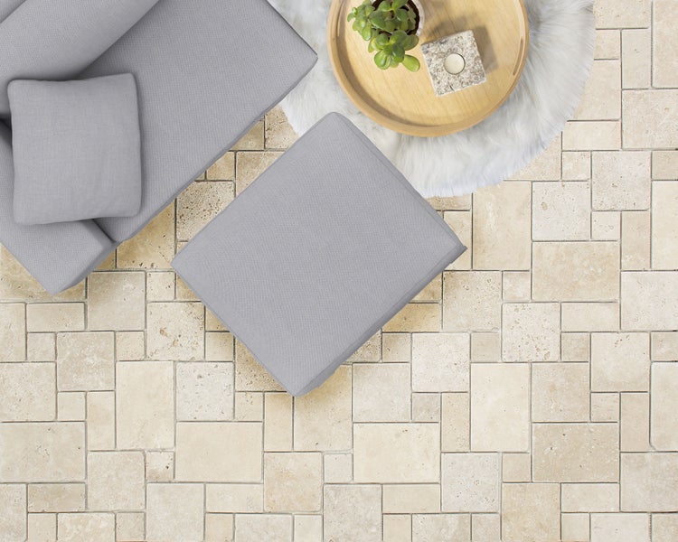 Wohnrausch Natursteinmosaik Travertin CREMA Mini Römischer Verband 35 x 35 cm, getrommelt, beige