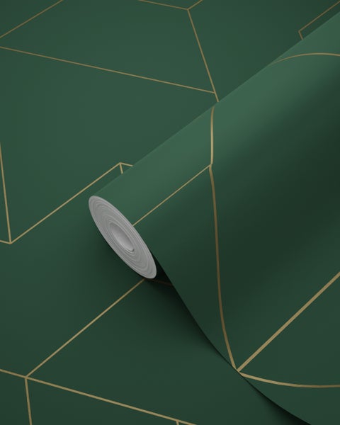 ESTAhome Tapete grafische Linien Grün und Gold - 50 x 900 cm - 139948