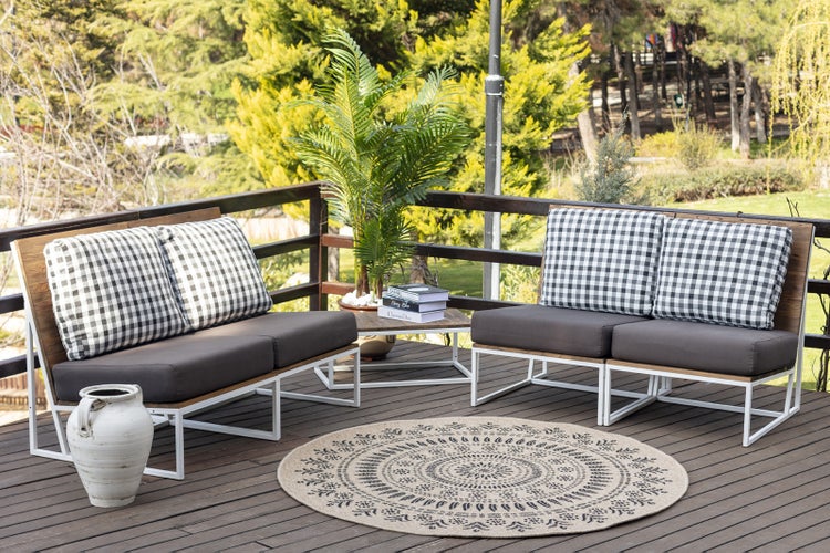 Runder In-/Outdoor-Teppich mit Jute-Look Beige/Schwarz Ø 100 cm VERA