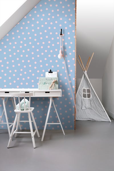 ESTAhome Tapete Punkte Blau und Rosa - 50 x 900 cm - 131577