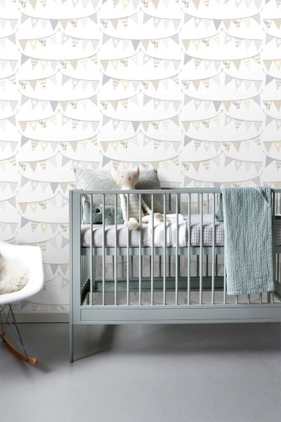 ESTAhome Tapete Girlande Hellgrau, Beige und Weiß - 53 cm x 10.05 m - 128709
