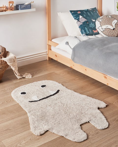 Kinderteppich aus Baumwolle mit Gespenstermotiv 70 x 100 cm Beige ZODI