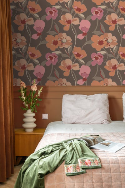 ESTAhome Tapete Blumen Terrakotta und Altrosa - 50 x 900 cm - 130991