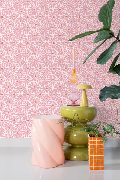 ESTAhome Tapete Gänseblümchen Rosa und Orange - 53 cm x 10.05 m - 131149