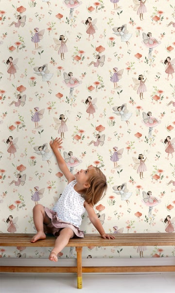 ESTAhome Tapete Elfen Rosa und Beige - 50 x 900 cm - 131342