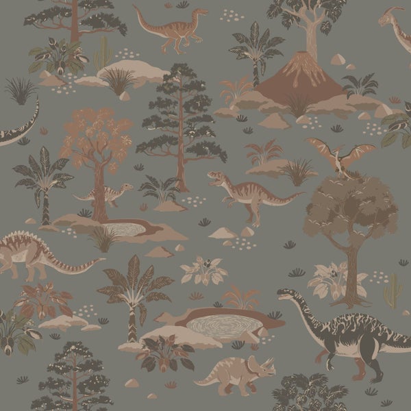 ESTAhome Tapete Dinosaurier Graublau und Braun - 50 x 900 cm - 131656