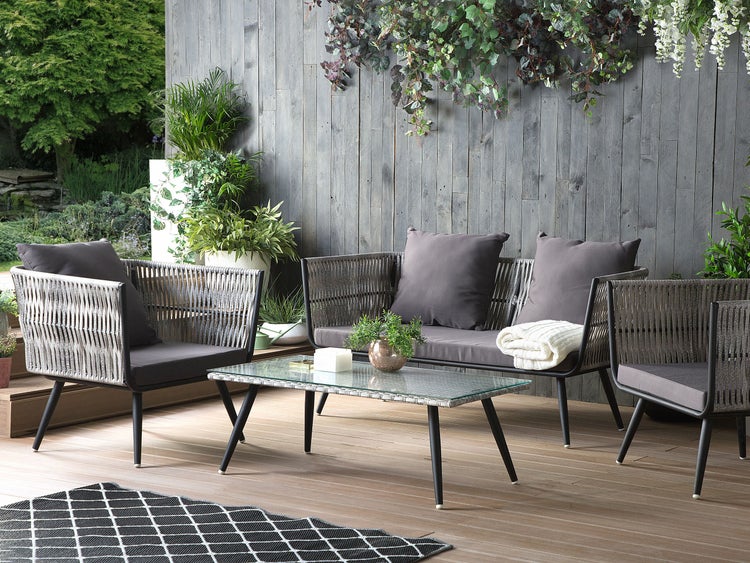 Lounge Set mit Tisch 4-Sitzer RAGUSA Polyrattan Grau