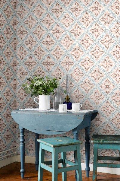 Borastapeter Tapete Fliesenmuster Terrakotta und Blau - 53 cm x 10.05 m - 660052