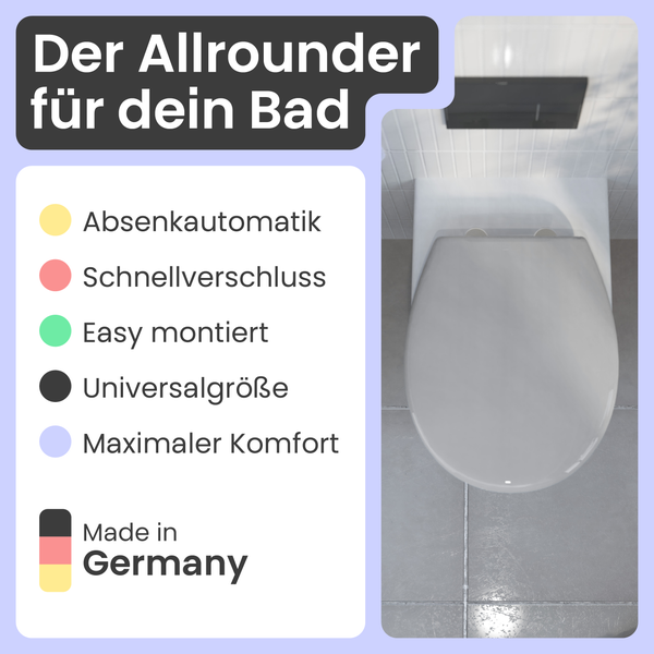 WC-Sitz mit Absenkautomatik, Schnellverschluss, einfacher Montage und Universalgröße